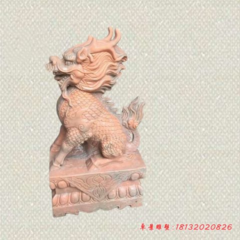 晚霞红门口坐式镇宅麒麟石雕