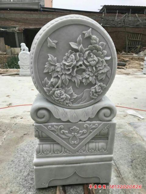 牡丹浮雕汉白玉石门墩