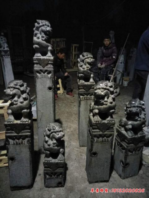 青石仿古拴马柱石雕