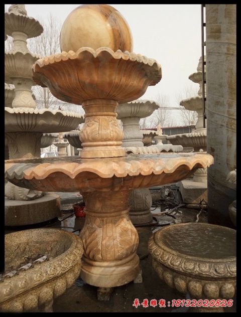 庭院晚霞红双层风水球石雕