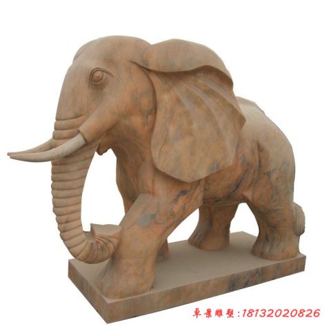 公园动物晚霞红大象石雕