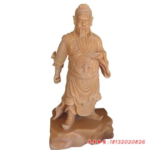 晚霞红武财神关公石雕