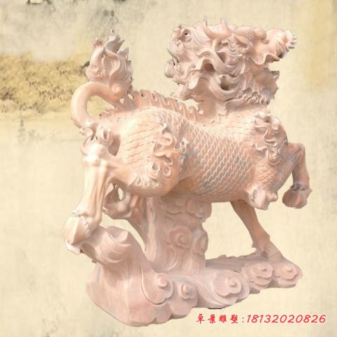 晚霞红踏云麒麟石雕