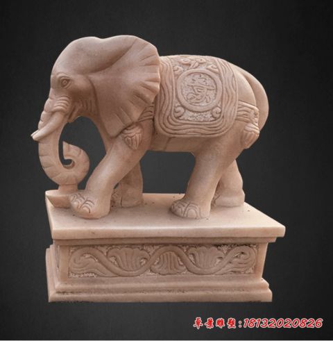 晚霞红鼻卷元宝石雕大象