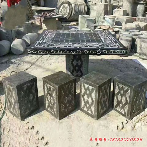 公园方形棋盘浮雕石桌凳