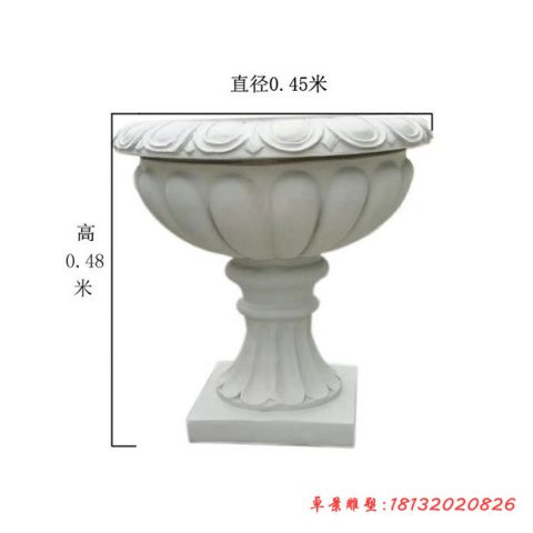 小区汉白玉花盆摆件石雕
