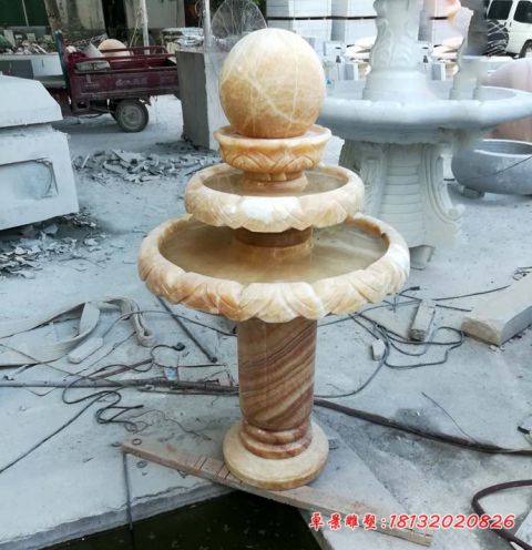 晚霞红庭院三层小型风水球石雕