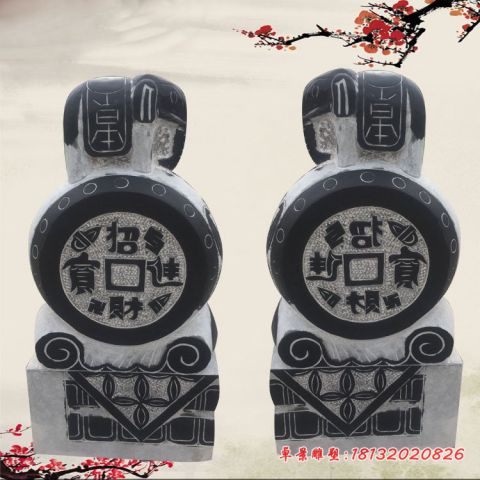 青石仿古招财进宝仿古门墩石雕