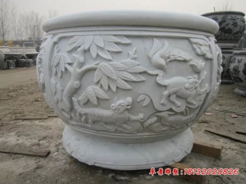 汉白玉动物浮雕石水缸