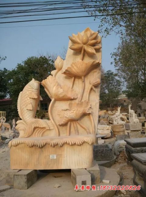 小区晚霞红荷塘月色石雕