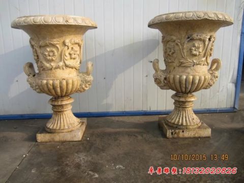 小区砂岩欧式石雕花盆