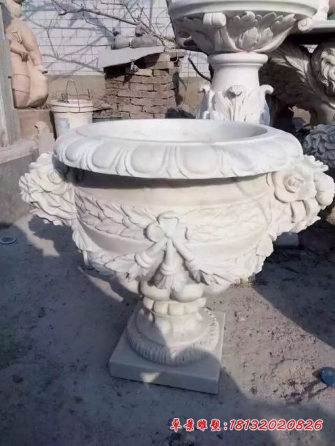 汉白玉欧式浮雕花盆石雕