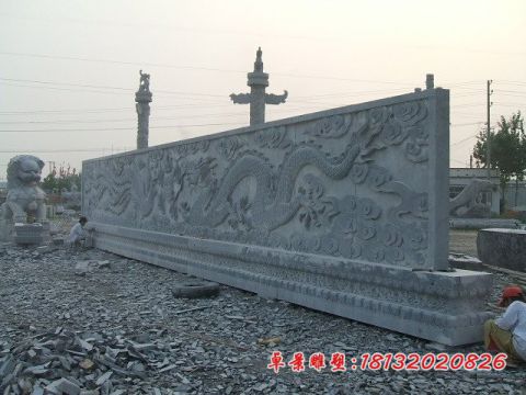 大理石龙凤浮雕石影壁