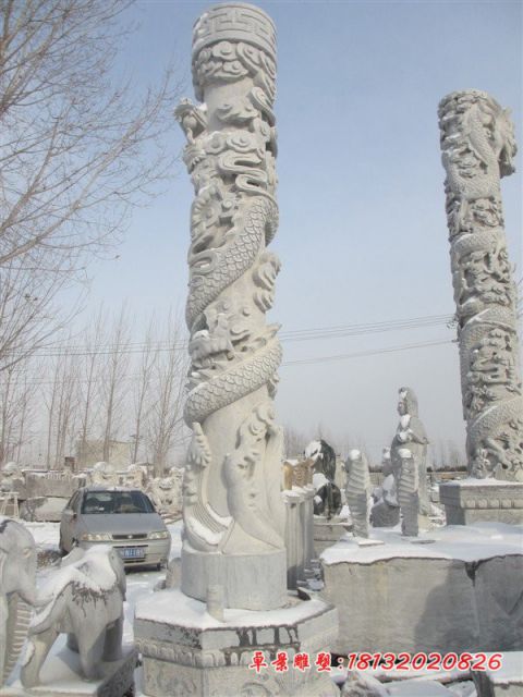 景区大理石龙柱石雕