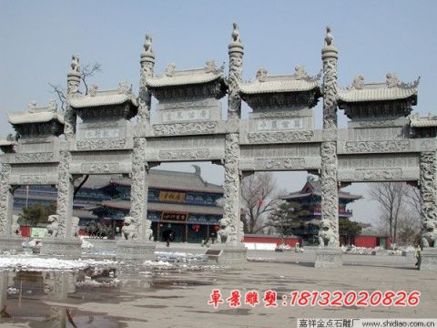 景区五门七楼牌坊石雕
