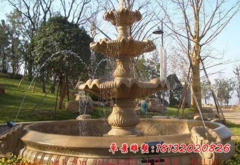 晚霞红公园石雕三层喷泉