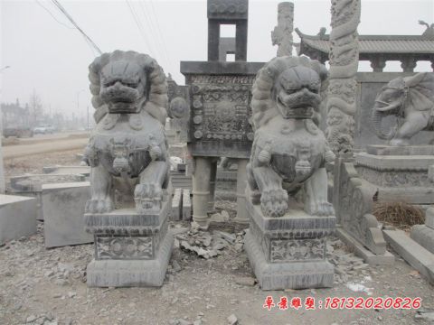 小区门口青石仿古狮子石雕