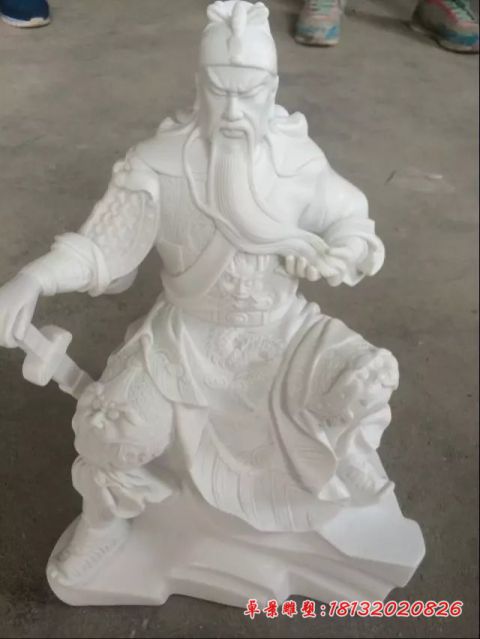 古代名人汉白玉关公石雕