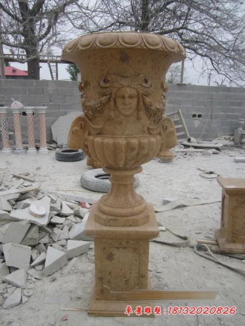 别墅晚霞红欧式花钵石雕