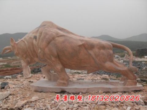 晚霞红企业拓荒牛石雕