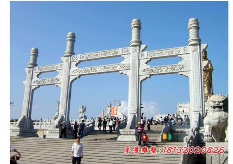 大理石三门三楼牌坊石雕