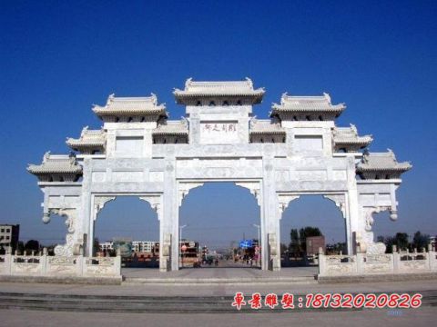 广场汉白玉三门九楼牌坊石雕
