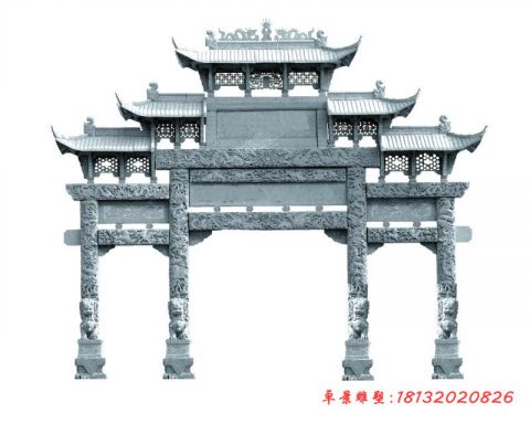 大理石三门五楼牌坊石雕