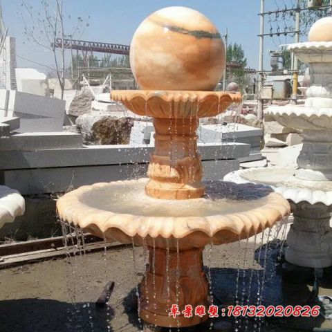 公园晚霞红双层风水球石雕