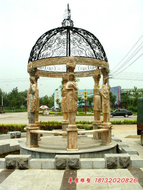 晚霞红西方人物欧式凉亭