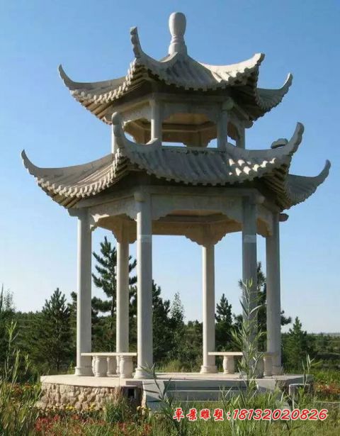 公园大理石双层六角凉亭石雕