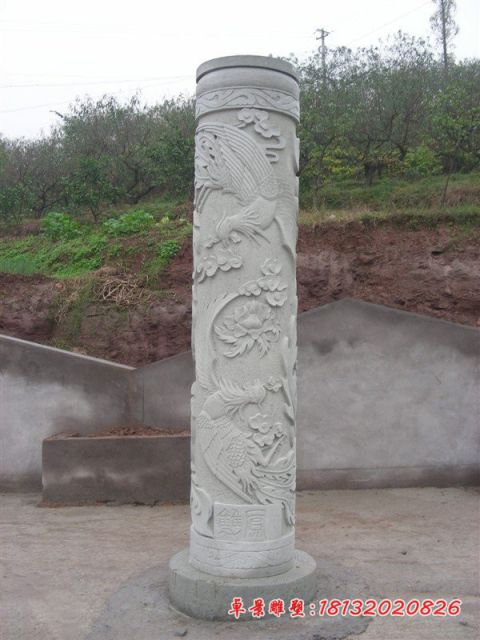 大理石凤凰浮雕文化柱石雕