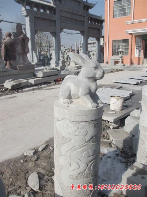 大理石十二生肖柱子石雕