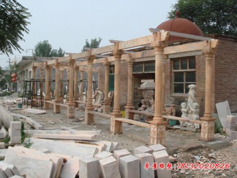 园林晚霞红长廊石雕