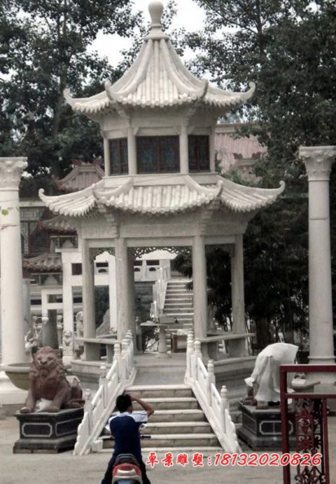 汉白玉双层凉亭石雕