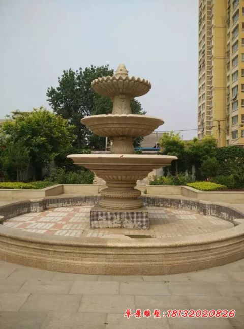 小区三层花岗岩喷泉石雕
