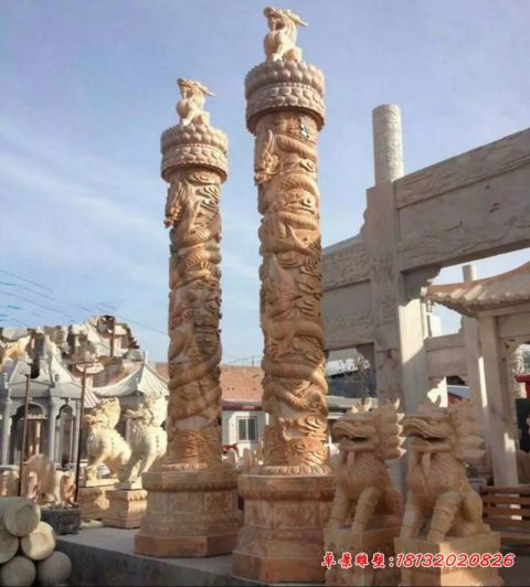 晚霞红公园龙柱石雕