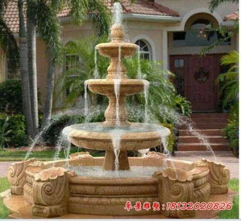 别墅三层晚霞红喷泉石雕