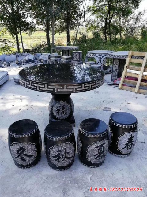 大理石春夏秋冬浮雕石桌凳