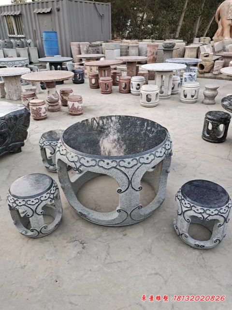 公园大理石圆形桌凳石雕