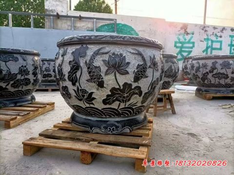 庭院鲤鱼荷花石水缸