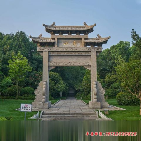 仿古单门三楼牌坊石雕