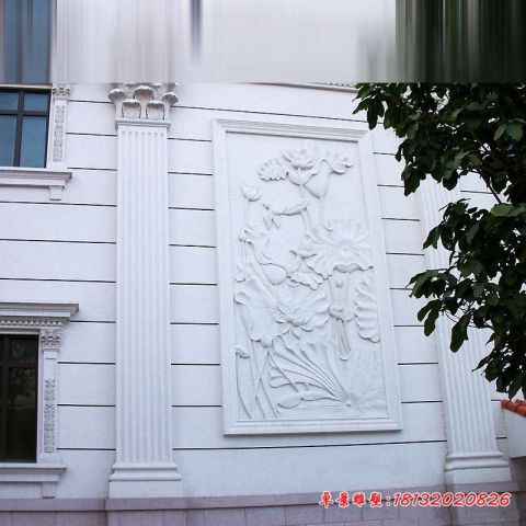 汉白玉荷花荷叶石浮雕