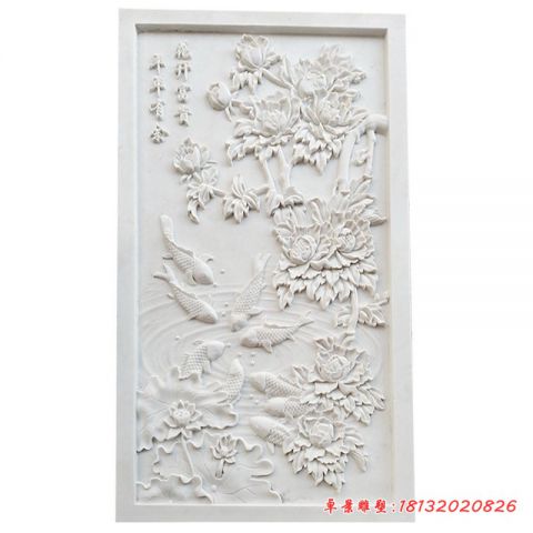 汉白玉花开富贵石浮雕