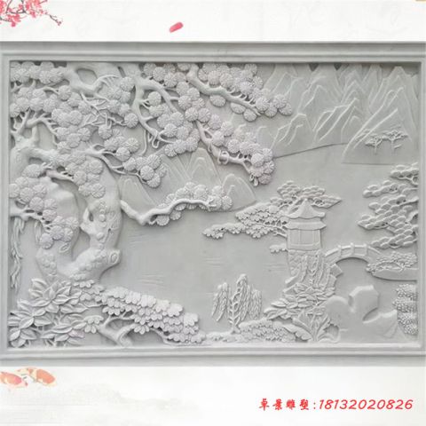 酒店汉白玉山水景色石浮雕