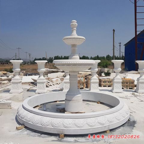园林汉白玉双层喷泉石雕