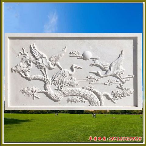 汉白玉松鹤延年石浮雕