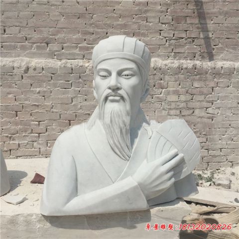 景区古代名人诸葛亮头像石雕