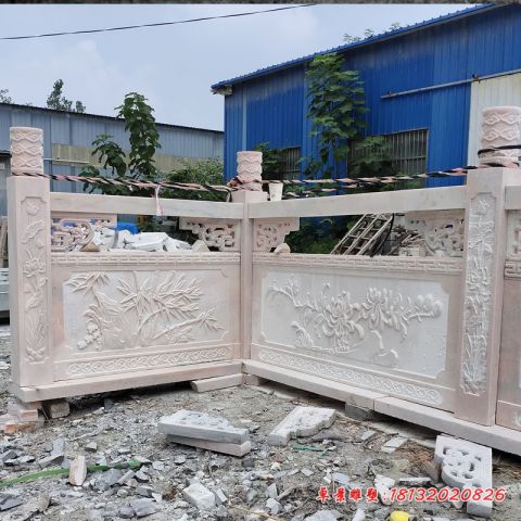 梅兰竹菊浮雕栏板石雕