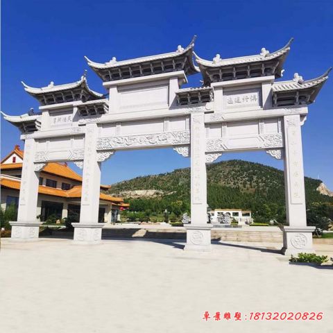 景区大理石三门七楼牌坊石雕
