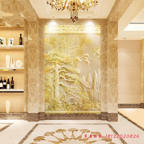 客厅迎客松石浮雕